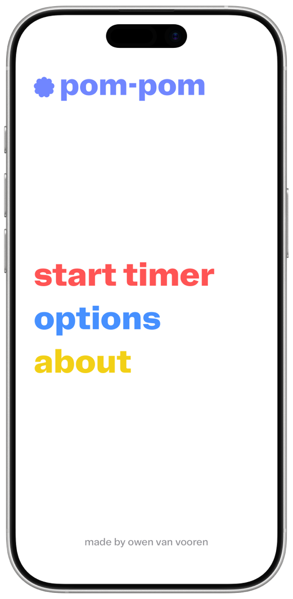 pom-pom home screen showing quick access to timers and options