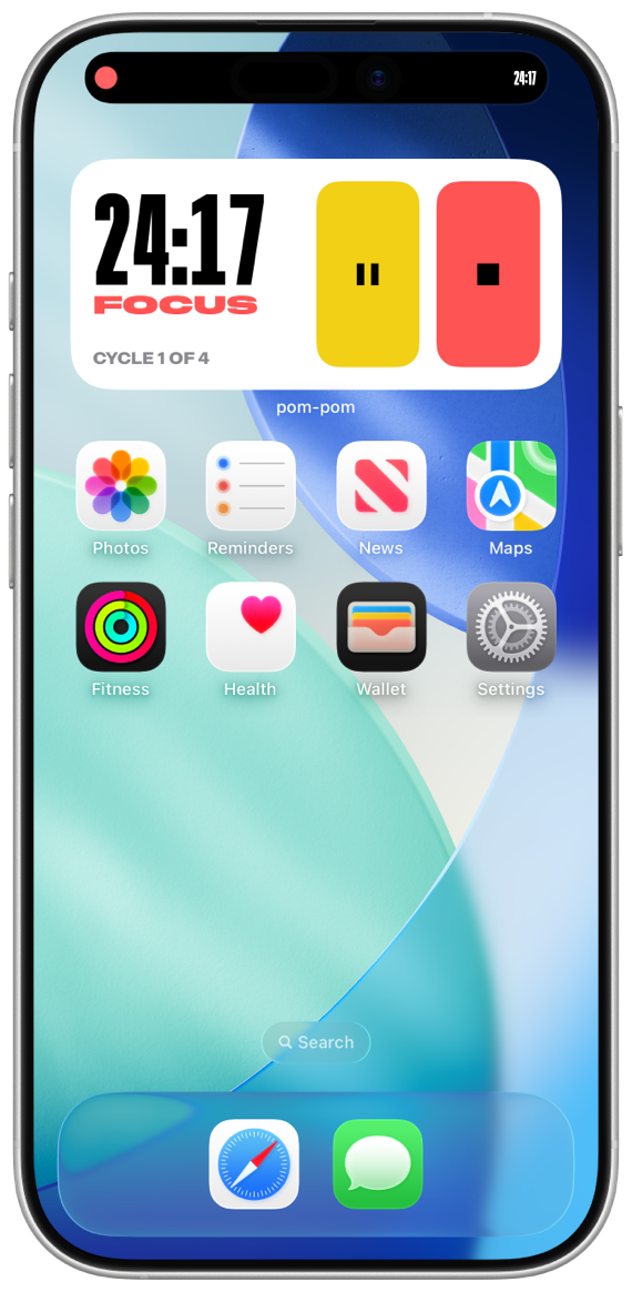 pom-pom timer widget on the home screen